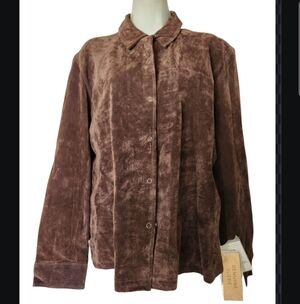 Chandler Hill Chocolate Button Down Suede Leather Shirt